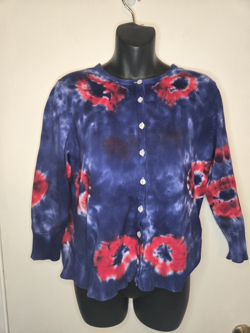 Upcycled Tie-Dye Button Front Cardigan - Navy Blue & Red- Phish - Fishman Donut